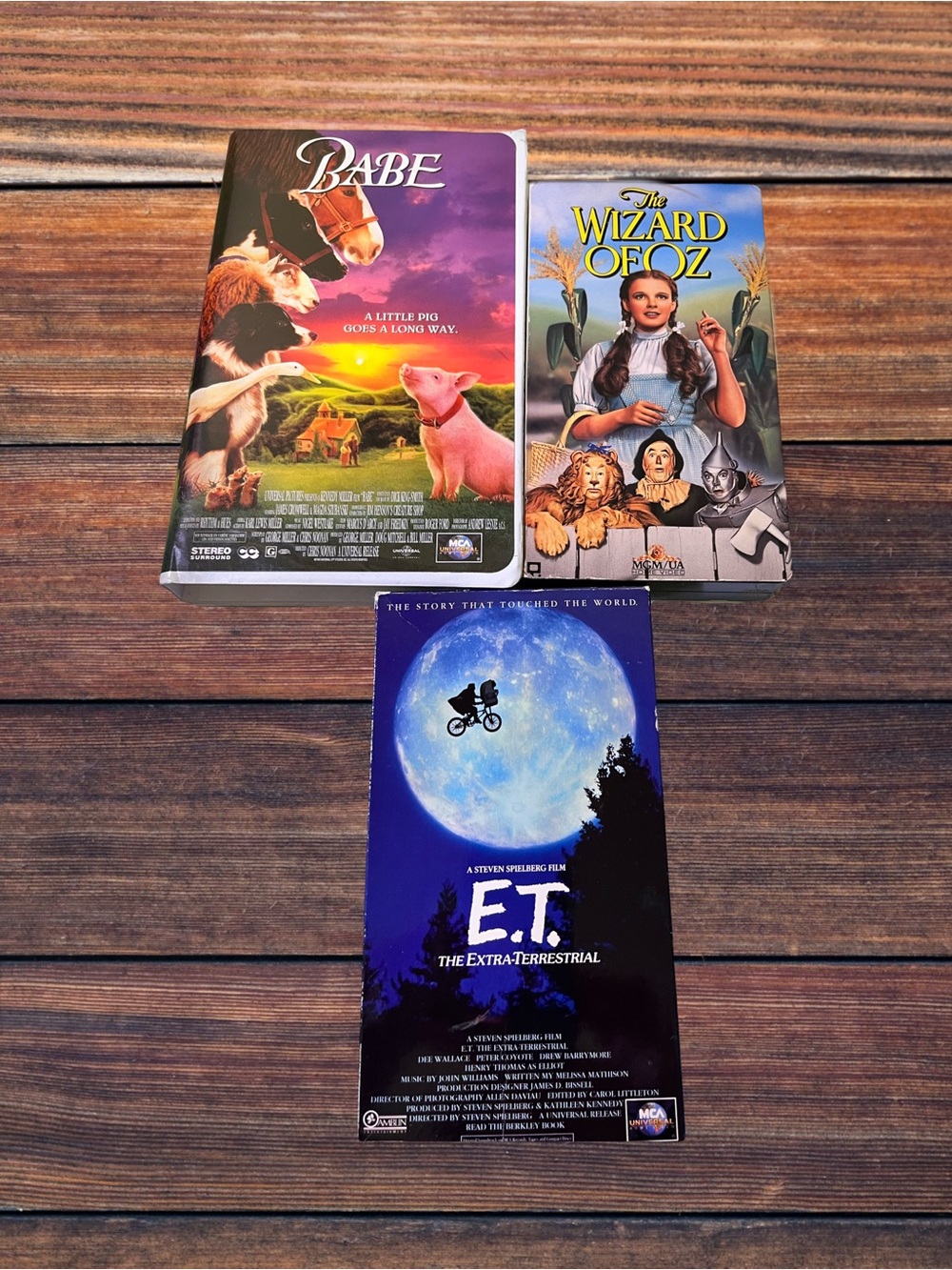 Classic Family Movie Night VHS Trio — Babe, The Wizard of Oz, E.T.